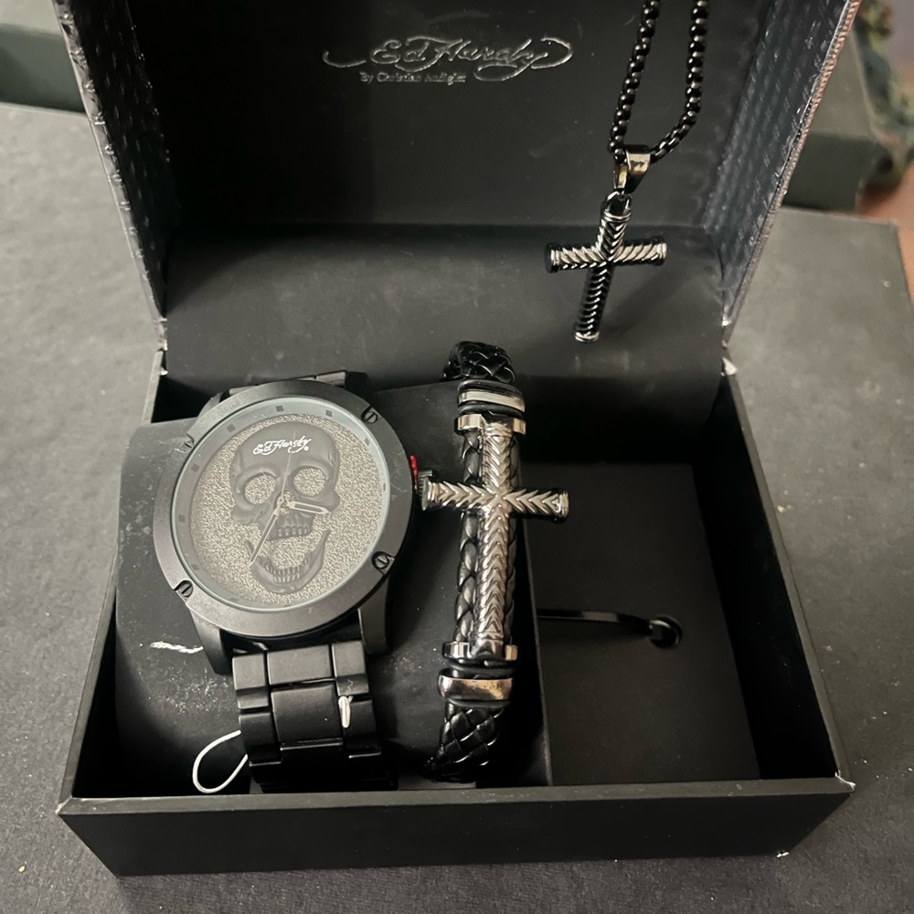 Ed Hardy Men's Black Watch and Bracelet Set